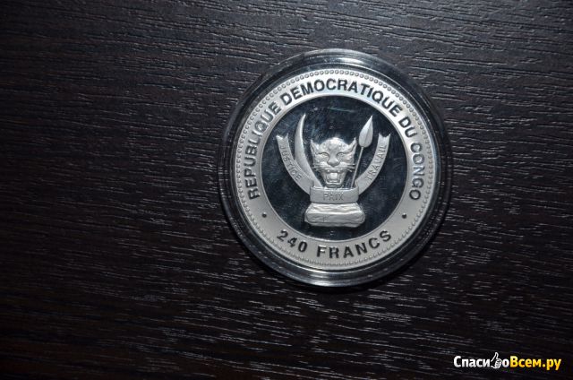 Серебряная монета 240 франков "Год лошади Lucky" Банк Конго 2014 г.