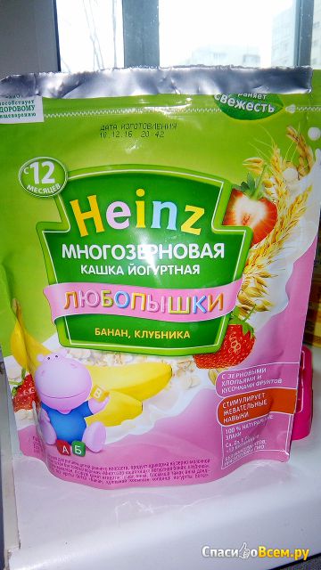 Многозерновая кашка йогуртная Heinz "Любопышки" банан и клубника