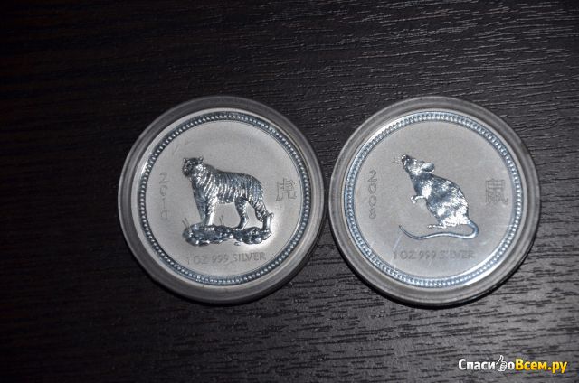 Серебряная монета 1$ "Восточный гороскоп - Год крысы" Банк Австралии 2007 г.