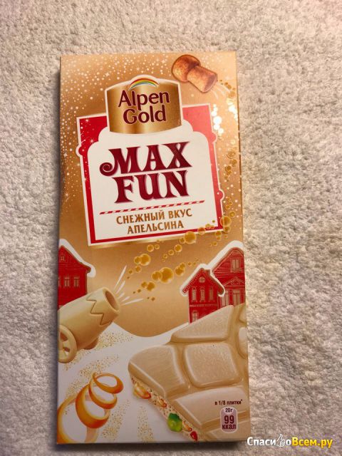 Белый шоколад Alpen Gold Max Fun Снежный вкус апельсина