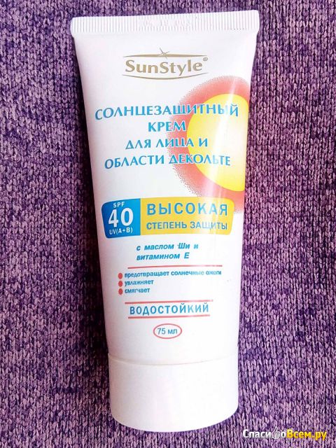 Солнцезащитный крем "SunStyle" для лица и области декольте Spf 40 UV c маслом Ши и витамином Е
