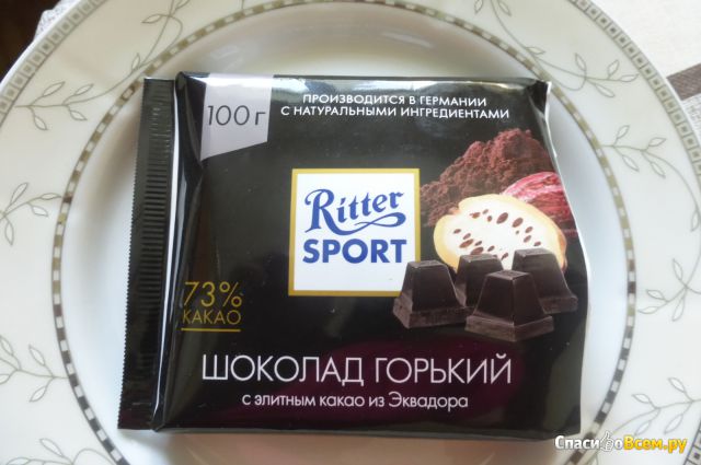 Шоколад Ritter Sport горький с элитным какао из Эквадора 73%