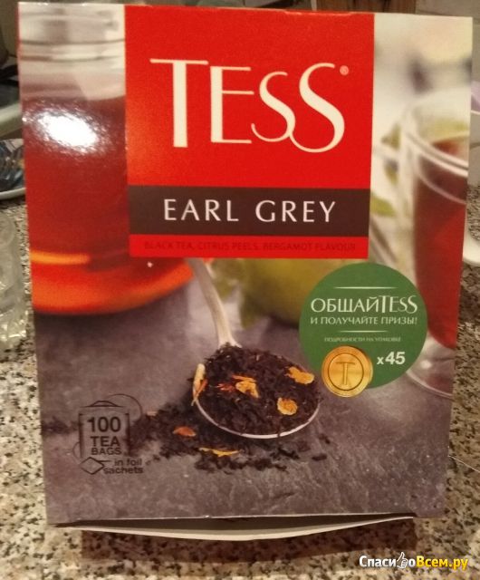 Чай чёрный  с ароматом бергамота и растительными компонентами Tess Earl Grey в пакетиках