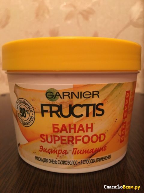 Маска для очень сухих волос Garnier Fructis Hair Mask Superfood Банан 3 в 1 Экстра питание