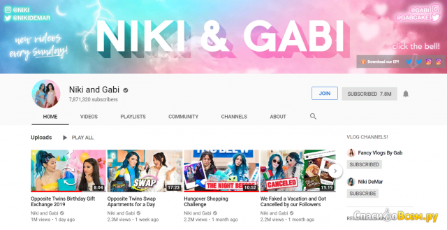 Канал на YouTube Niki and Gabi