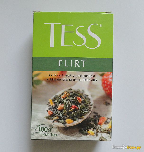 Чай Tess Flirt зеленый листовой с клубникой и ароматом белого персика