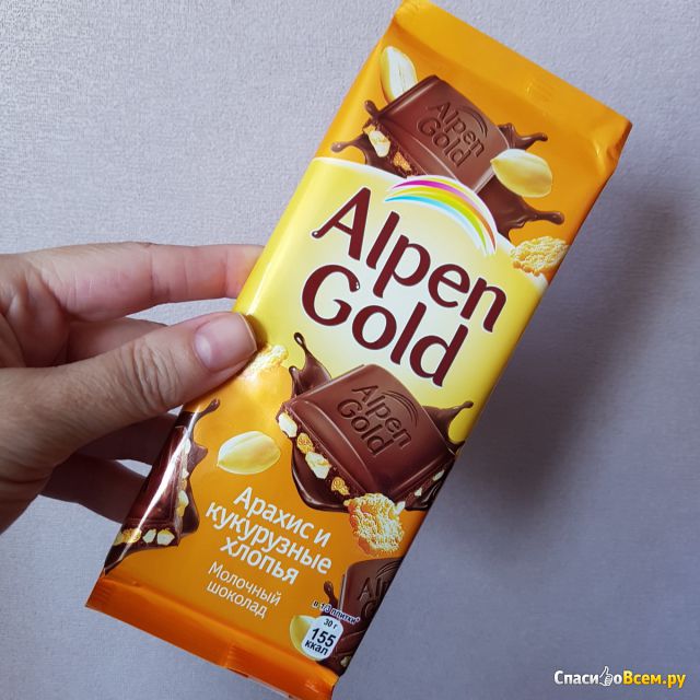 Шоколад молочный Alpen Gold "Арахис и кукурузные хлопья"