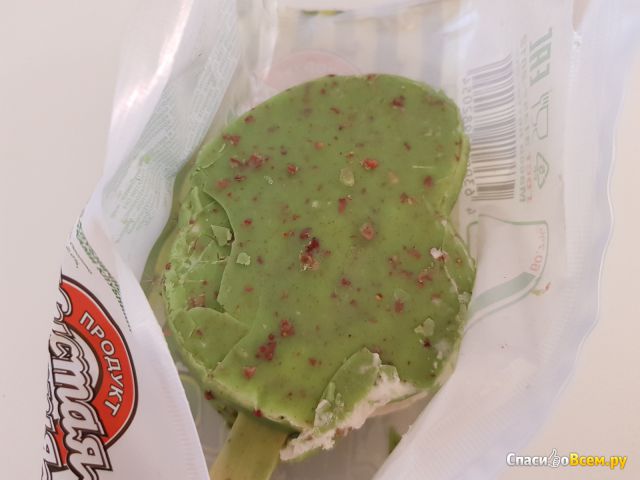 Мороженое пломбир ванильный с клубничным наполнителем в глазури "Кактус", Чистая линия