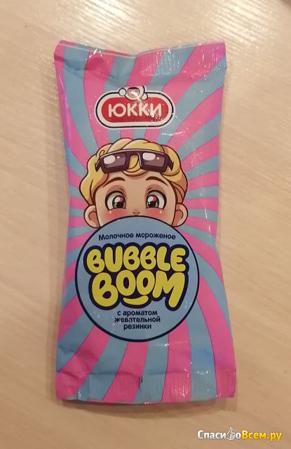 Мороженое двухслойное молочное Юкки с ароматом жевательной резинки "Bubble boom"