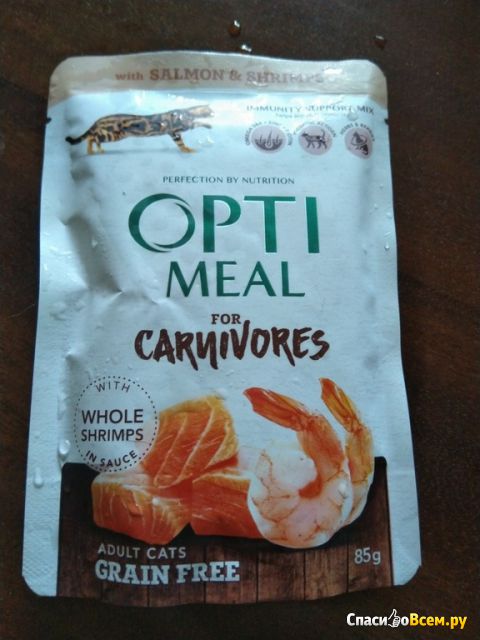 Корм для кошек Opti meal For Carnivores  with salmon & shrimps влажный