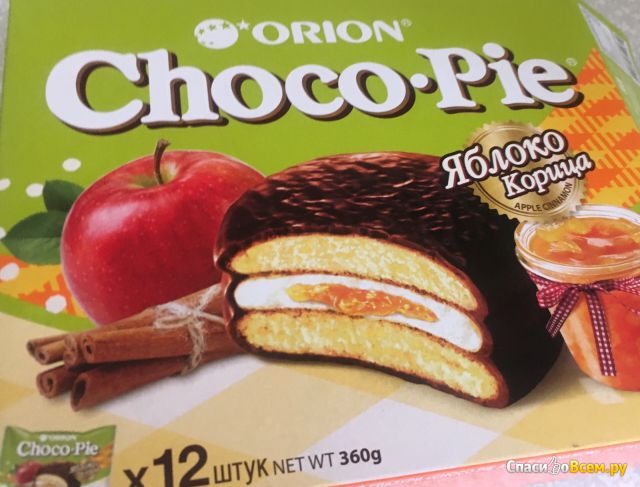 Бисквитное пирожное Orion Choco Pie "Яблоко Корица"