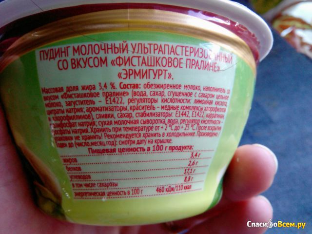 Пудинг Эрмигурт Ehrmann молочный со вкусом Фисташковое пралине 3,4%