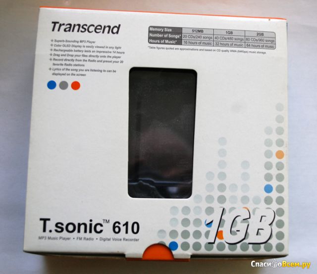 Цифровой МР3-плеер Transcend T.sonic 610