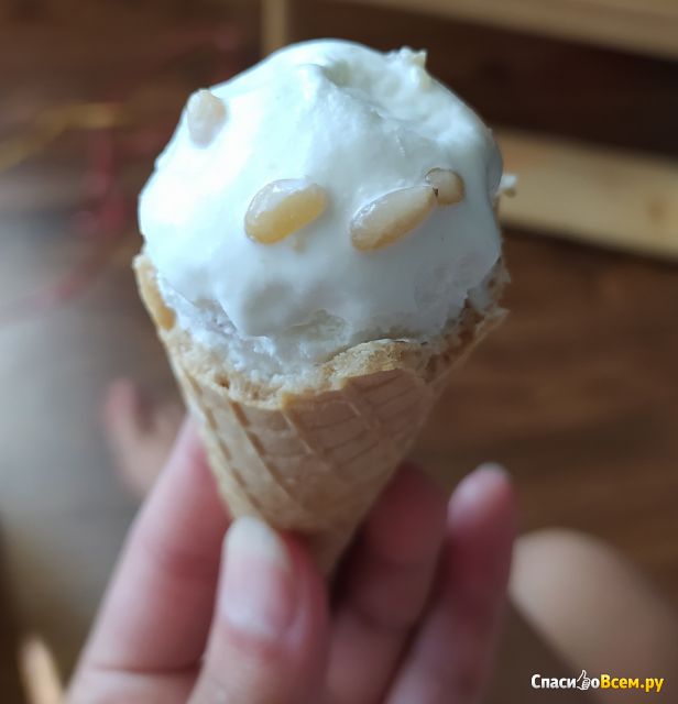 Мороженое "Кедровый пломбир" в вафельном рожке  Гроспирон