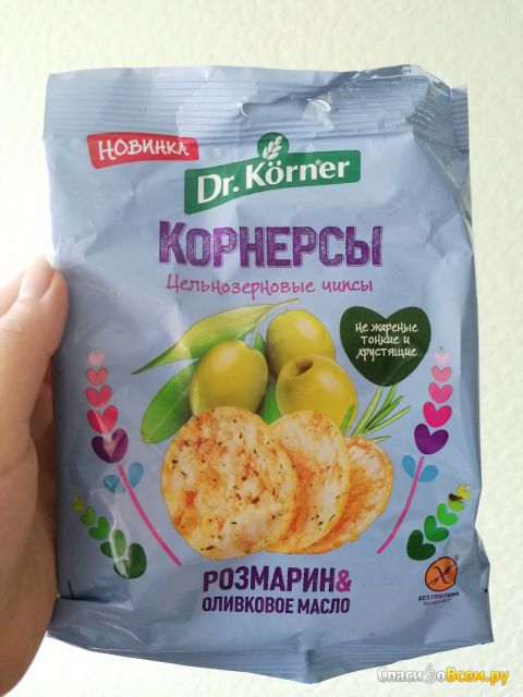 Чипсы "Dr. Korner" цельнозерновые, кукурузно-рисовые с томатом и базиликом