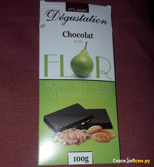 Темный шоколад "Dipa sas" Flor Degustation с грушей миндалем в карамели