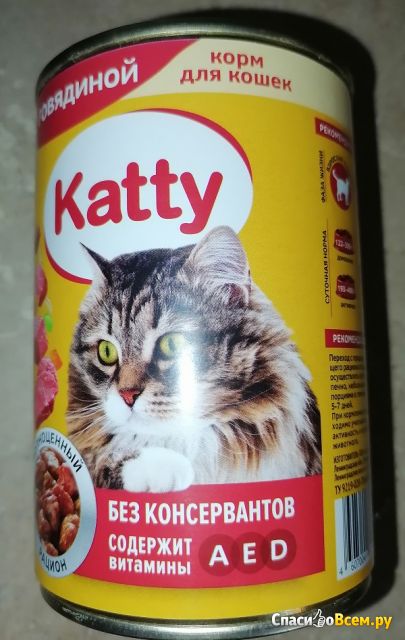 Корм консервированный полнорационный для кошек с говядиной в соусе "Katty"