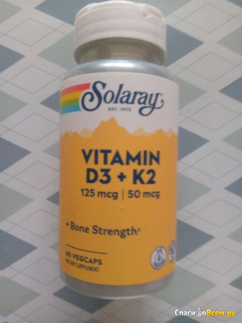 Витамин D3+K2 Solaray