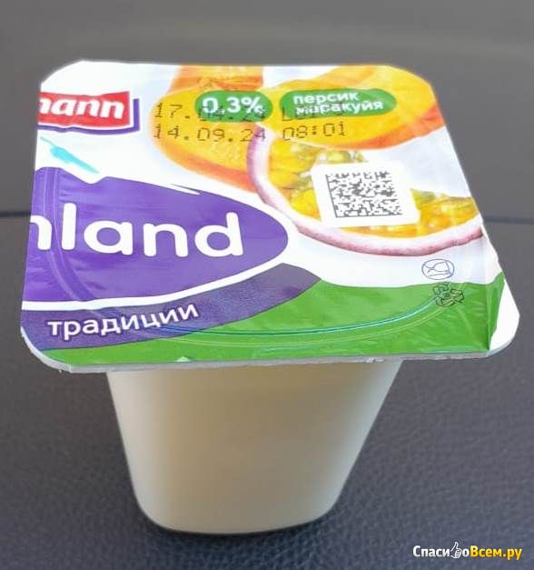 Продукт йогуртный пастеризованный с персиком и маракуйей Ehrmann "Alpenlfnd. Фруктовый" мдж 0,3%"