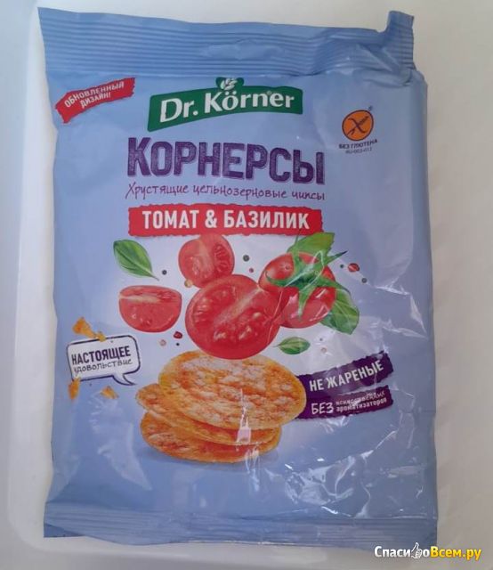 Чипсы цельнозерновые кукурузно-рисовые Dr.Korner Корнерсы томат и базилик