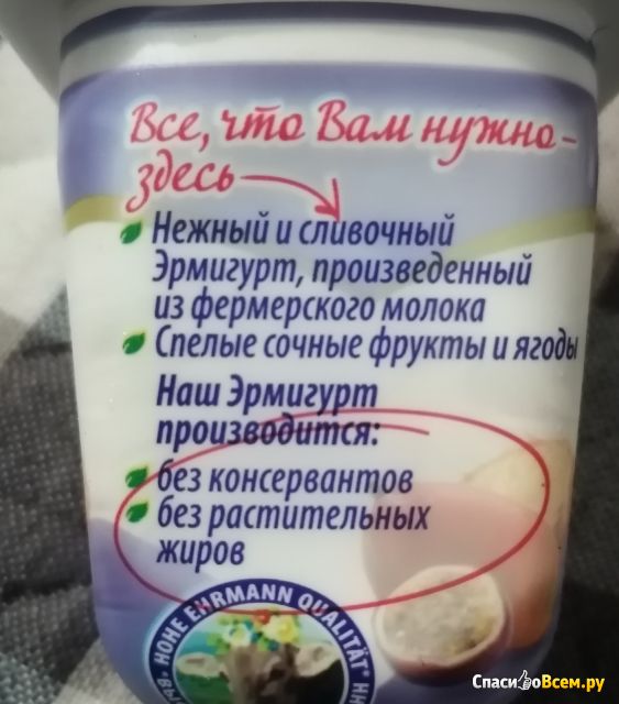 Продукт йогуртный пастеризованный Ehrmann Эрмигурт "Тропические фрукты" 7,5%