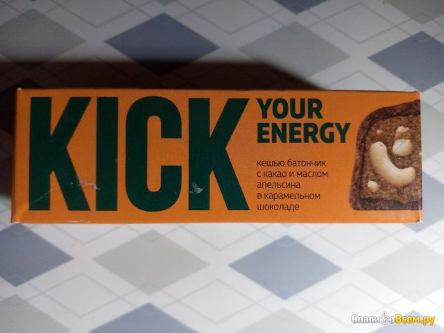 Батончик Kick Your Energy кешью с какао и маслом апельсина