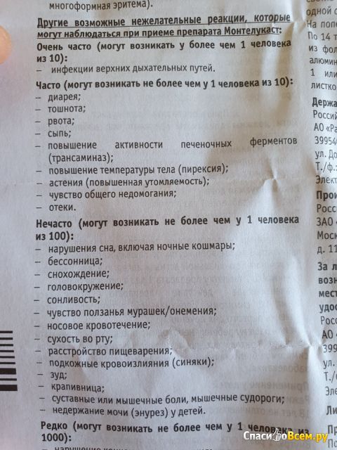 Таблетки Монтелукаст "Сотекс"