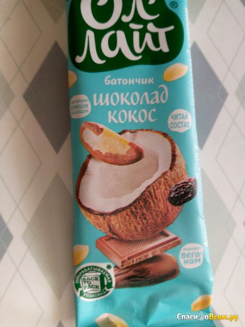 Батончик Ол'Лайт Шоколадный с кокосом