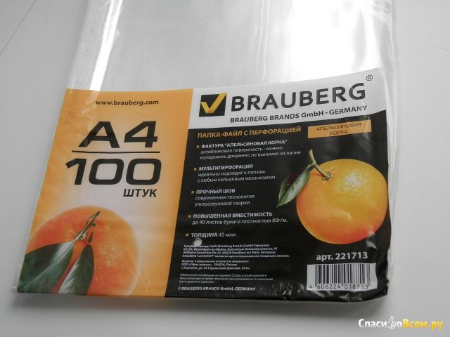 Папка-файл с перфорацией Brauberg A4, "Апельсиновая корка", 100 шт.